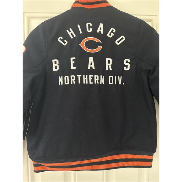 NFL Ultra Game Chicago Bears Varsity Coaches Snap Up Felt Jacket Coat Youth 8 - Picture 7 of 13